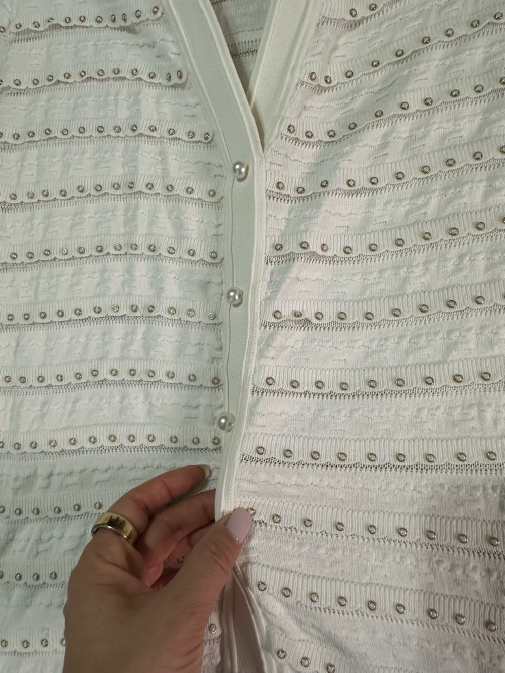 Sandro Beaded Knit Maxi Dress Size 42 Cream Faux Button Front - Picture 10 of 13